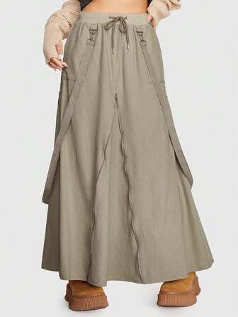 Grunge Punk Rock mit Einfarbig Tunnelzug, ausgestelltem Beinschnitt,