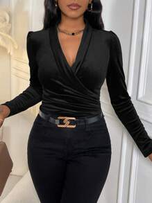 Lyxana Stevige Rucheszijkant Wrap shirt