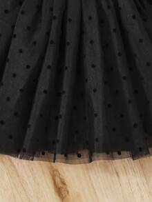 SHEIN Baby Girls' Retro Motorcycle Jacket And Knit Mesh Splice Dress - Black - View 5