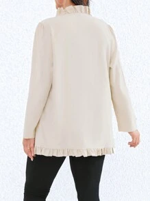 SHEIN LUNE 大碼褶邊前紐扣外套 - 杏色 - 查看 2