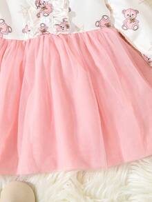 Đứa bé gái In Gấu Viền Ruffle Lưới Hem Đầm - Nhiều màu - Xem 5