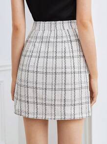 BizChic 格紋圖案前紐扣粗花呢半身裙 - 彩色 - 查看 2