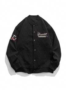 Men Letter Embroidery Quilted Bomber Jacket - Black - View 1