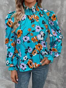 SHEIN Clasi In hoa Lá sen tỉa Cổ giả Áo sơ mi - Nhiều màu - Xem 5