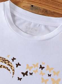 SHEIN EZwear Plus Heart And Butterfly Print Tee - White - View 3
