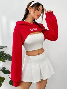 SHEIN EZwear Đồ họa Chữ cái Vi mô Áo hoodie ngắn Không có áo Top Cami - Đỏ - Xem 3