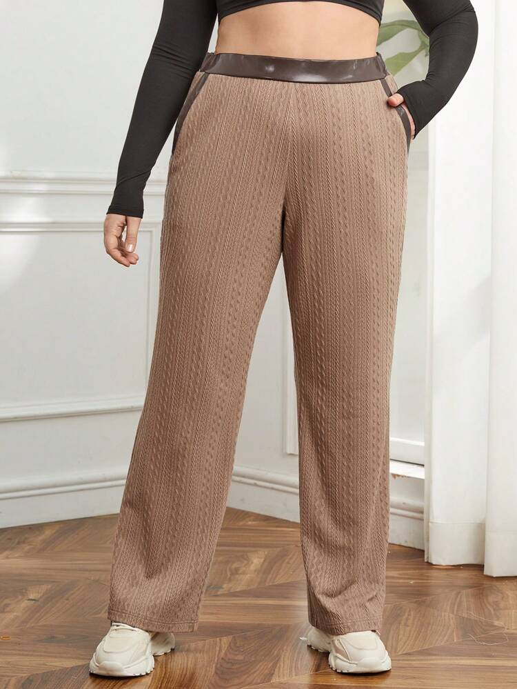 Plus High Waist Slant Pocket Contrast Tape Pants
