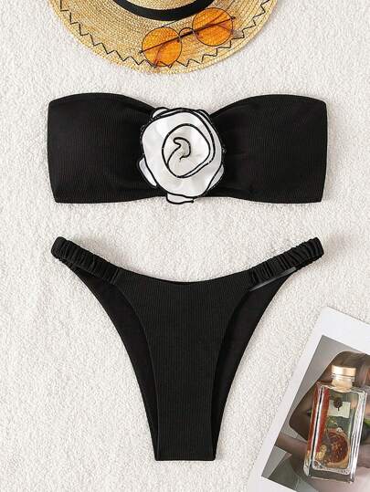 SHEIN Swim 女士 3d 花卉泳衣套裝