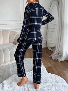 SHEIN Cottnline In kẻ sọc Bộ PJ - Màu xanh hải quân - Xem 2