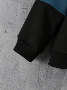 SHEIN Chico joven Sudadera con capucha con estampado de letra de color combinado con pantalones deportivos sin camiseta