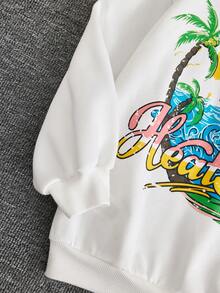 女大童字母&棕櫚樹印花落肩袖套頭衫 - 白色 - 查看 6
