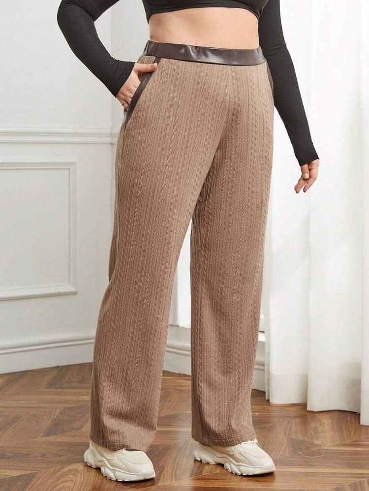 Plus High Waist Slant Pocket Contrast Tape Pants