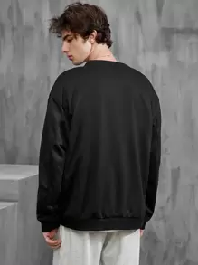 Manfinity Hypemode Men Letter Patched Zip Up Bomber Jacket Without Tee - Hitam - View 2