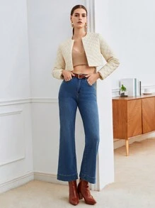 BizChic 素色開門襟短款絎縫外套 - 杏色 - 查看 5