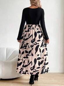 SHEIN Plus Leaf Print Scoop Neck Dress - Multicolor - View 4