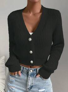 Chiquease 素色前紐扣短款開衫