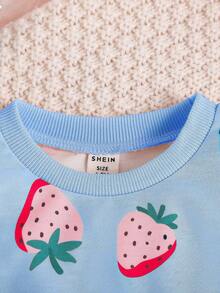 女嬰草莓圖案運動衫 - 藍色 - 查看 5