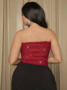 SHEIN SXY 大碼短款抹胸針織上衣 - 紅色 - 查看 2