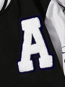 SHEIN Tween Girl Letter Graphic Two Tone Varsity Jacket Without Tee