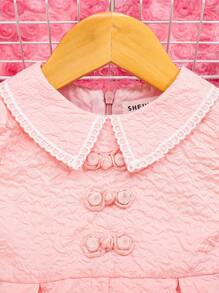 SHEIN Da Ragazze Neonati Abiti collo di Peter Pan dettagli pieghettati dettagli plissettato - Rosa - Visualizzare 3