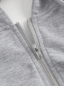SHEIN EZwear Chất rắn Dây kéo Dây rút Mùa vụ Áo vest Hoodie - Xám - Xem 4