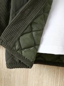 Baby Boy Flap Detail Button Front Quilted Coat Without Tee - Army Green - View 4