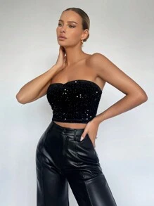 Maija 亮片短款抹胸上衣 - 黑色 - 查看 4