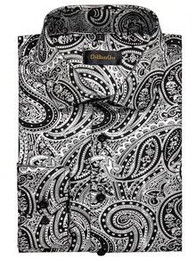 Nam In hoa Paisley Nút Lên Áo sơ mi - Đen và trắng - Xem 3
