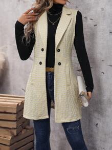 SHEIN Privé 格紋雙排釦西裝領外套馬甲