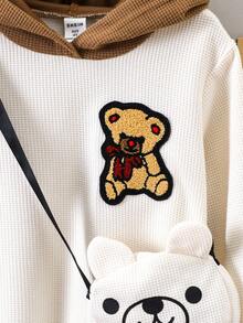 SHEIN 男小童熊貼布連帽衫&拼接側邊接縫長褲&包 - 彩色 - 查看 4