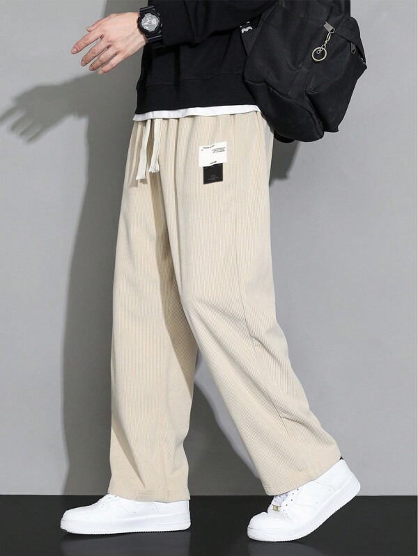 Men Letter Patched Detail Drawstring Waist Pants