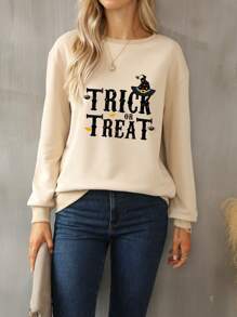 DEARCASE Slogan Graphic Halloween Sweatshirt - Apricot - View 1