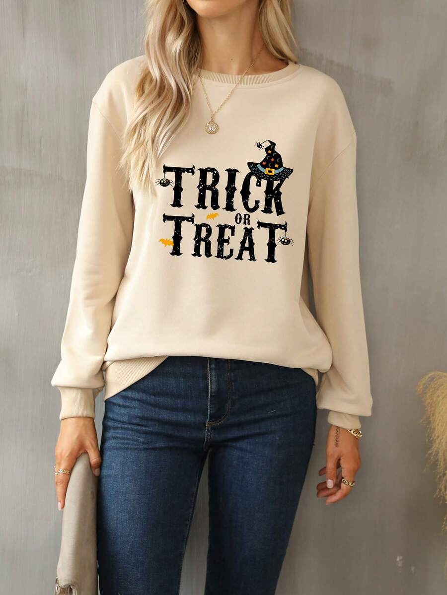 DEARCASE Slogan Graphic Halloween Sweatshirt - Apricot - View 1