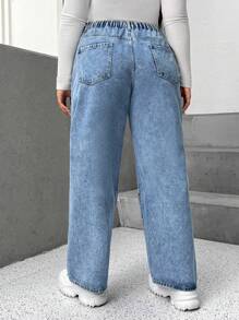 SHEIN ICON Plus High Waist Straight Leg Jeans - Light Wash - View 2