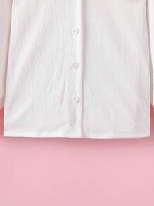 SHEIN Young Girl Statement Collar Frill Trim Button Front Shirt - White - View 6