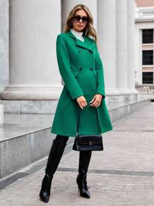 SHEIN Clasi 西裝領雙排釦花呢外套 - 綠色 - 查看 5