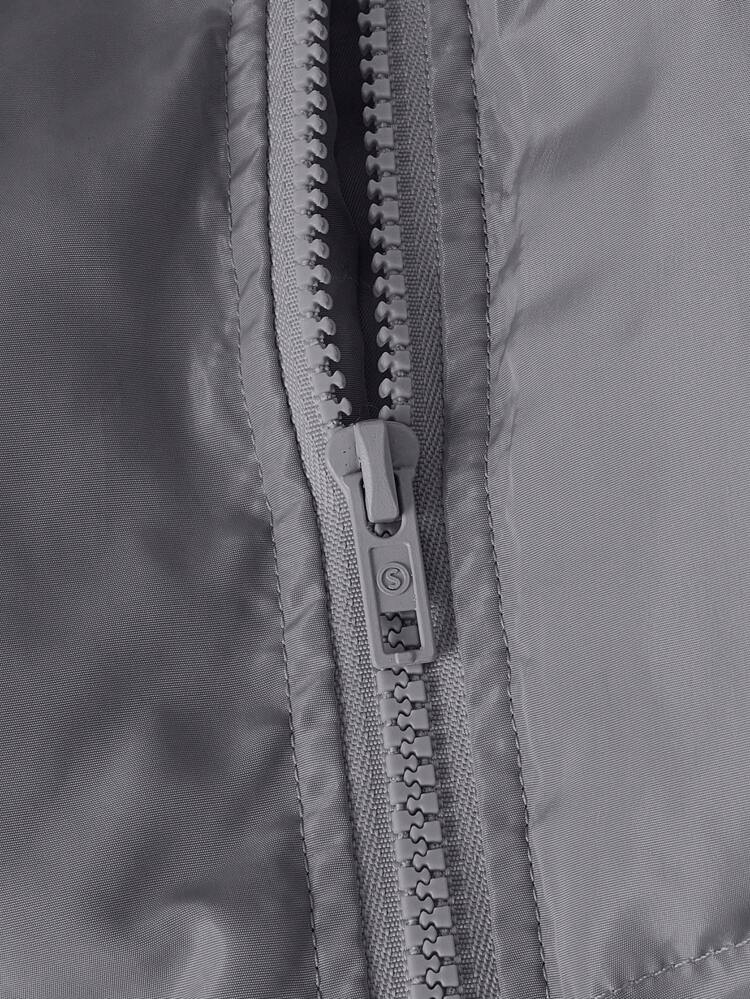 Loose Fit Men's Letter Patched Detail Hooded Padded Coat With Adjustable Hem, For Fall Winter