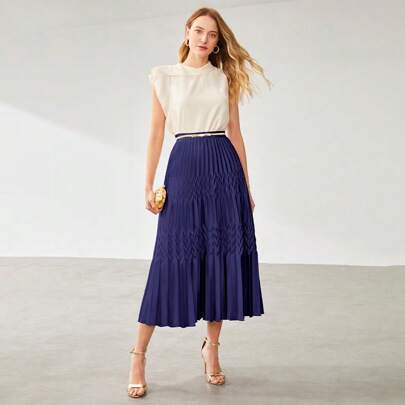 ★E.B.M★ Pleated pleated skirt pants EMP4WPT050 Solid Pleated Skirt Without Belt｜Motf