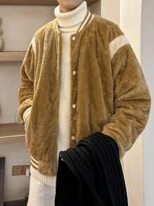 Claim Dot Loose Fit Men's Flannel Bomber Jacket With Contrast Panel And Drop Shoulder - Multicolor - View 5