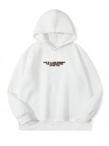 Men Slogan & Spider Graphic Drop Shoulder Hoodie, For Halloween - White - View 2