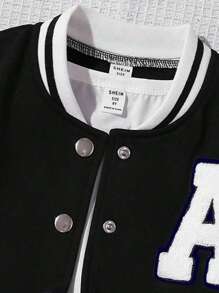 SHEIN Tween Girl Letter Graphic Two Tone Varsity Jacket Without Tee