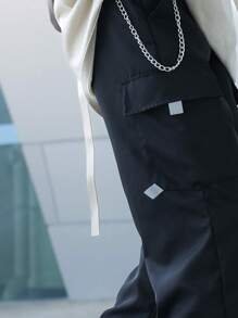 SHEIN Tween Boy Flap Pocket Side Chain Detail Cargo Pants - Black - View 4
