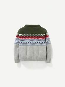 Boys Baby Geo Pattern Raglan Sleeve Sweater - Army Green - View 2