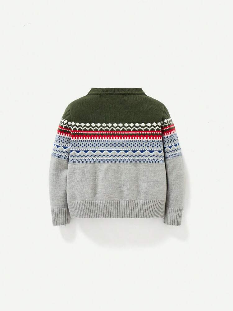 Boys Baby Geo Pattern Raglan Sleeve Sweater