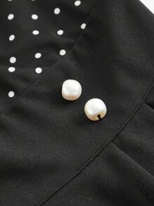 Vintamour 波卡圓點雞心領口假鈕扣褶皺細節洋裝 - 黑色 - 查看 12