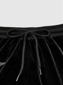 ROMWE Grunge Punk Star Rhinestone Pattern Drawstring Waist Velvet Shorts