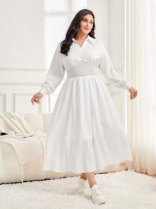 Mulvari Plus Solid Lantern Sleeve Dress - White - View 2