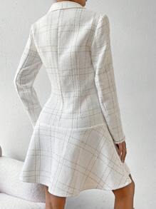 RosyDaze 格紋雙排釦荷葉邊粗花呢洋裝