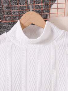 青少年女孩小高領運動衫和喇叭褲 - 白色 - 查看 3