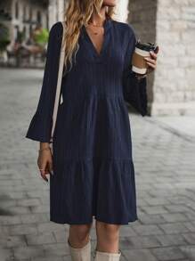 Breezaya 缺口領荷葉邊娃娃裙 - 藏蓝色 - 查看 5